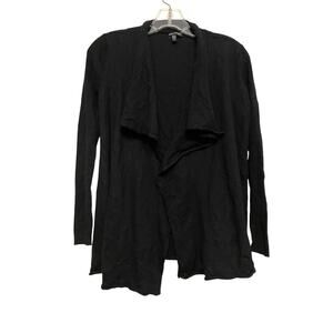 Eileen Fisher 100% Merino Wool Open Cardigan Sweater Size Small Black Boho Light